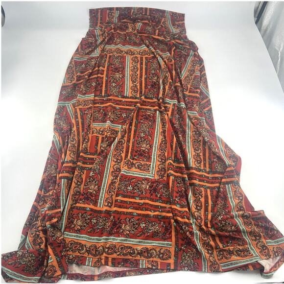 Lularoe Maxi Skirt Womens Large Red Orange Geometric Paisley Long Casual Stretch - Picture 1 of 8